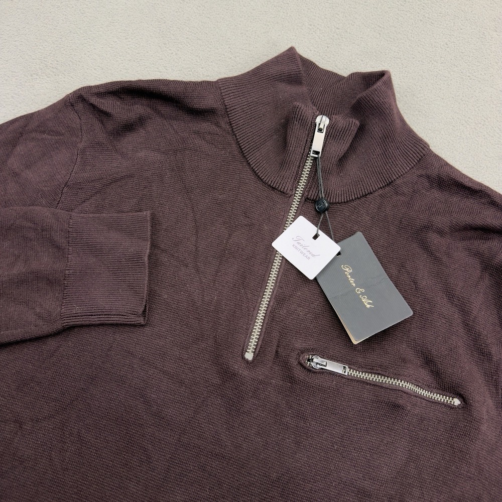 Porter & Ash 1/4 Zip Jumper Sweater Mens M Mahogany Fine Modal Luxury Tailored
